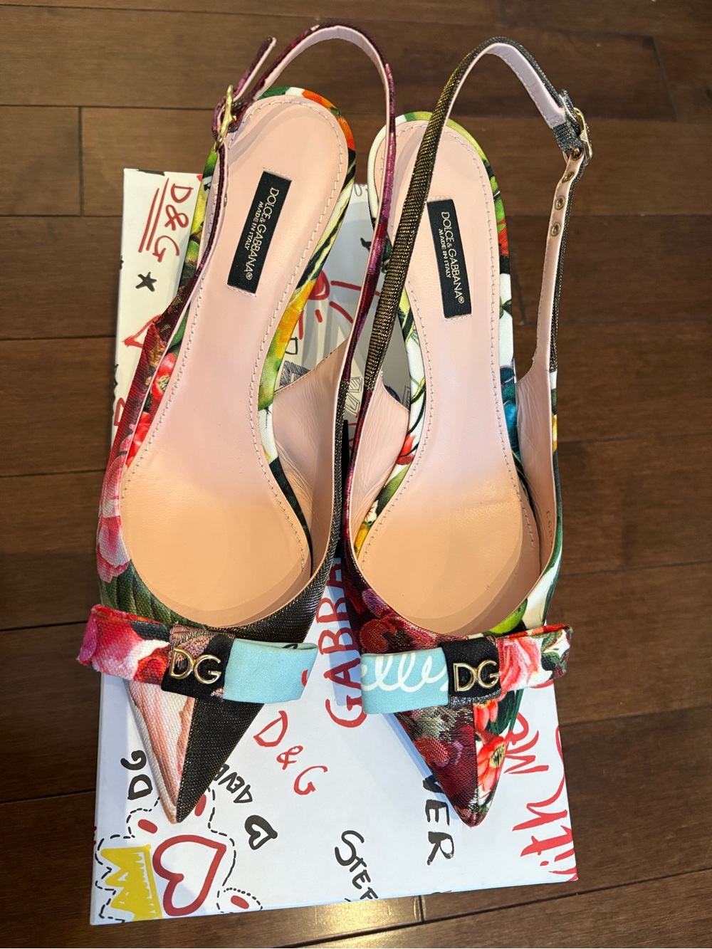 Dolce & Gabbana Floral Pointed Slingback Heels - Pink, Red, Green, Blue